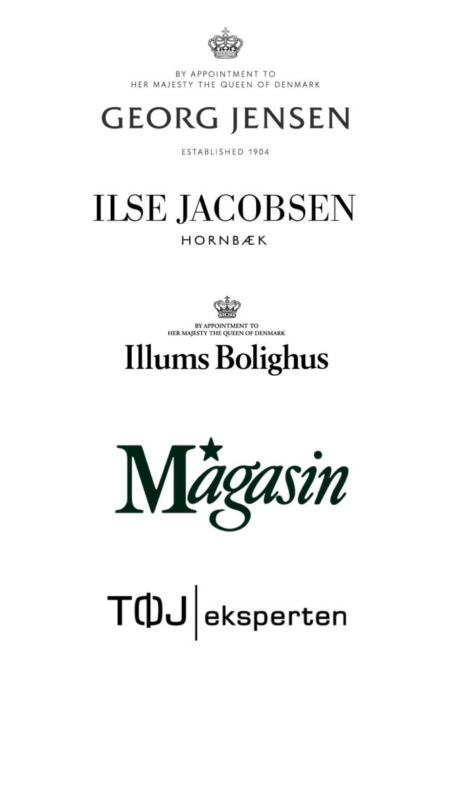 Partners Embacollage - George Jensen, Ilse Jacobsen, Illums bolighus, Magasin and Tøj Eksperten