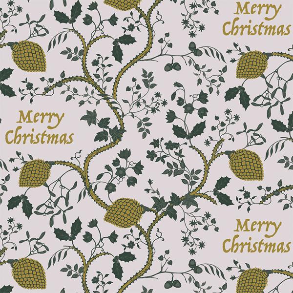 Weihnachtsgeschenkpapier 6431 Green Golden Twigs 55 cm