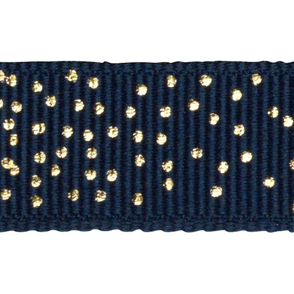 Geschenkband Navy/Gold dots 15mm