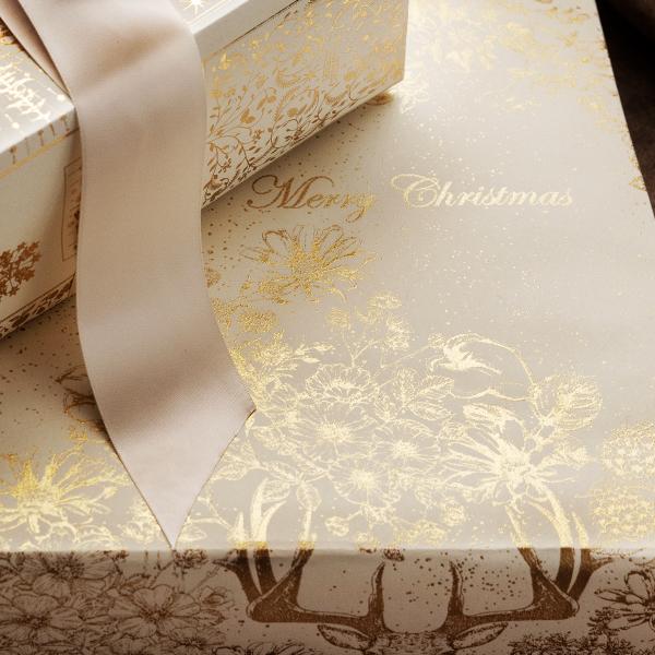 Weihnachtsgeschenkpapier 6461 Beige Golden Deer 55 cm x 100 m